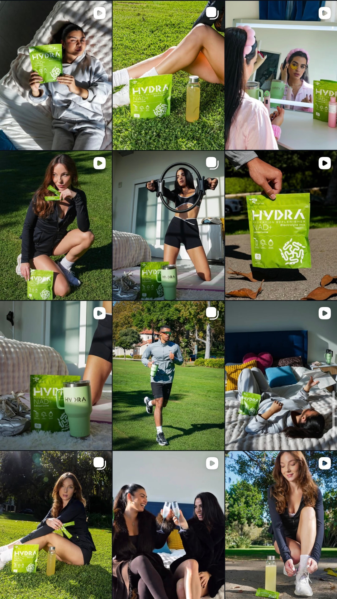 HYDRA social media feed preview showing lifestyle and product content