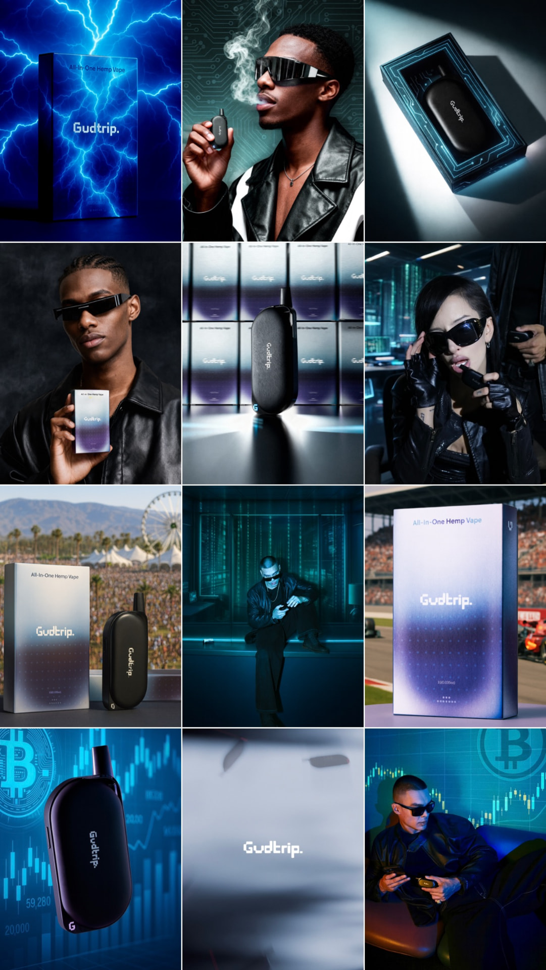 Gudtrip social media feed preview showing futuristic product and lifestyle content